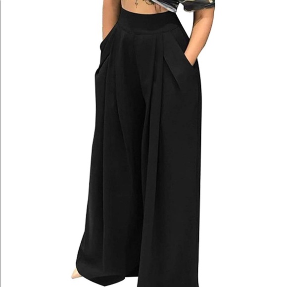 High waist, pleated super wide leg black pants. Worn once. EUC. See desc - Picture 2 of 6